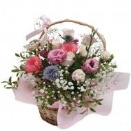 Pink and White Basket Arrangement